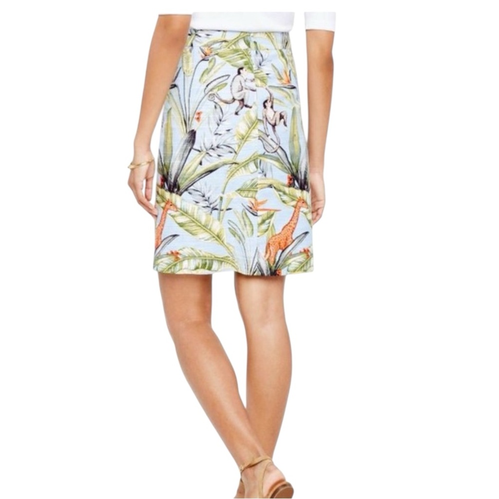 ANN TAYLOR Tropical Print Monkey & Giraffe Skirt in Blue/Green Size 2 — SWEET! - Picture 4 of 11